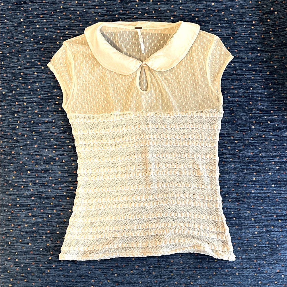 Free People size XS Cream Textured sheer classic Blouse